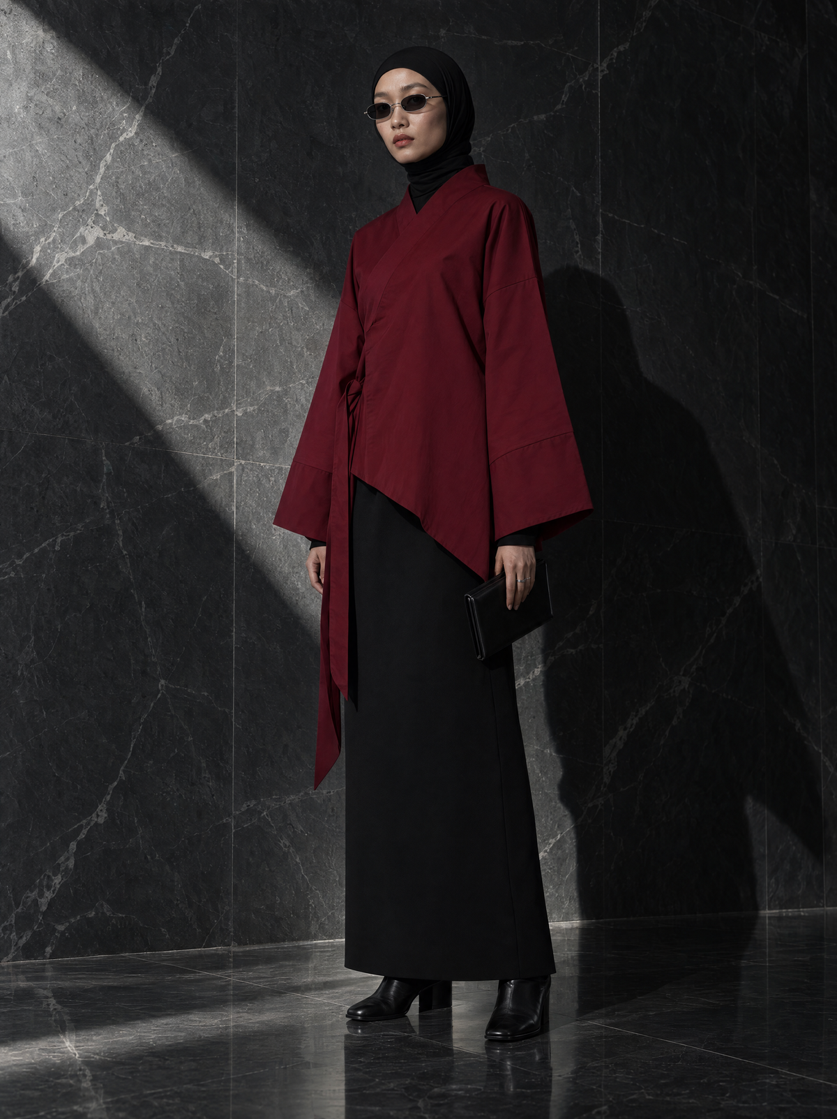 AÏKO | KIMONO ASYMÉTRIQUE ROUGE POURPRE