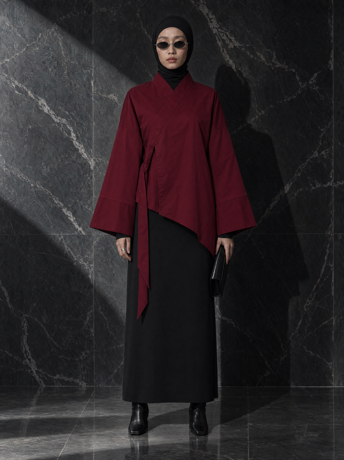 AÏKO | KIMONO ASYMÉTRIQUE ROUGE POURPRE